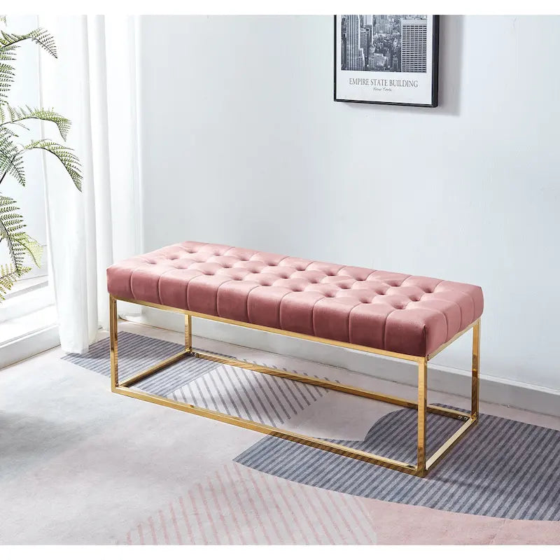 Panca imbottita in velluto trapuntato – Elegante seduta per camera da letto e ingresso