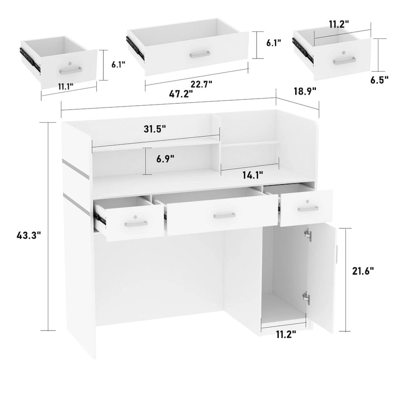 47.2" Bancone reception con cassetti richiudibili