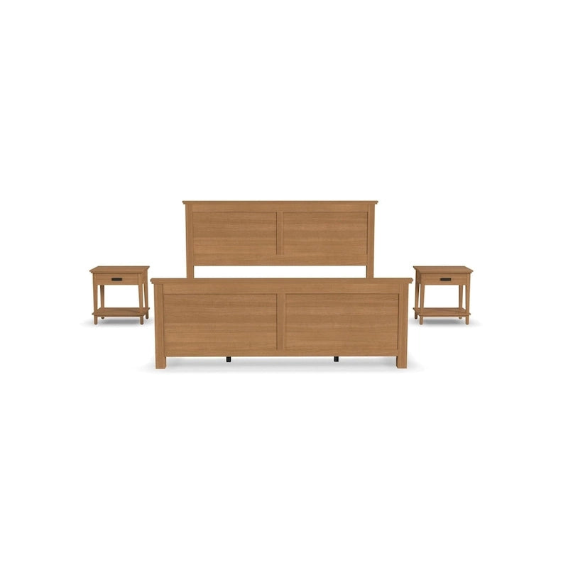 Letto matrimoniale artigianale con due comodini a giorno – Finitura rovere chiaro