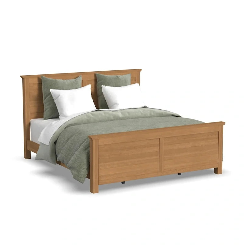 Letto matrimoniale artigianale con due comodini a giorno – Finitura rovere chiaro
