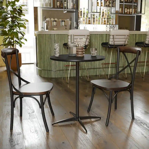 Tavolino da cocktail rotondo in legno da 24 con colonne da 30 e 42