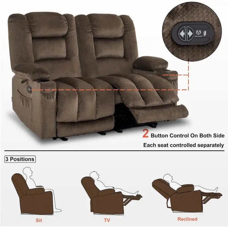 Divanetto Reclinabile Elettrico – Doppio Recliner con USB e Portabicchieri