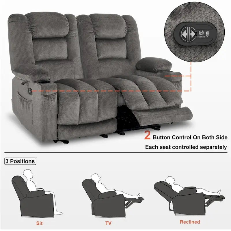 Divanetto Reclinabile Elettrico – Doppio Recliner con USB e Portabicchieri