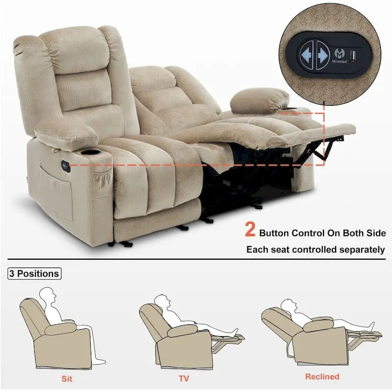 Divanetto Reclinabile Elettrico – Doppio Recliner con USB e Portabicchieri