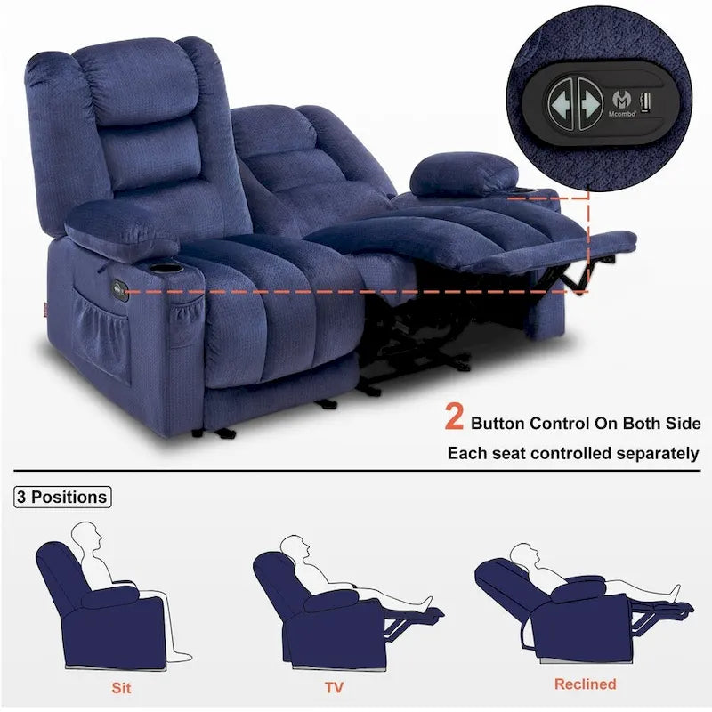 Divanetto Reclinabile Elettrico – Doppio Recliner con USB e Portabicchieri