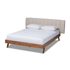 Letto a piattaforma imbottito in tessuto beige chiaro moderno di metà secolo