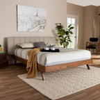 Letto a piattaforma imbottito in tessuto beige chiaro moderno di metà secolo