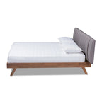 Letto a piattaforma imbottito in tessuto beige chiaro moderno di metà secolo