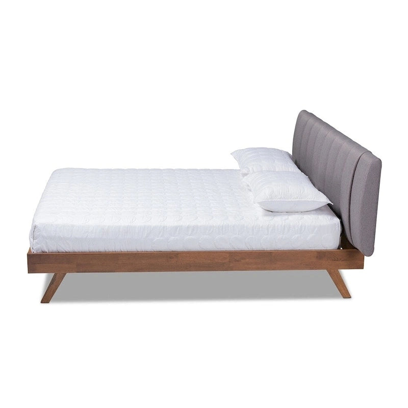 Letto a piattaforma imbottito in tessuto beige chiaro moderno di metà secolo