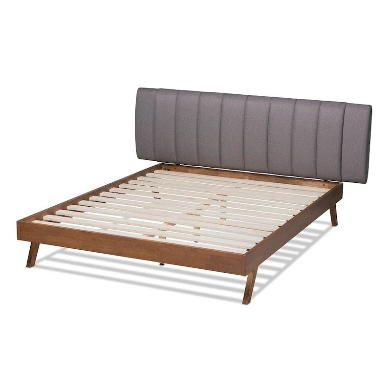 Letto a piattaforma imbottito in tessuto beige chiaro moderno di metà secolo