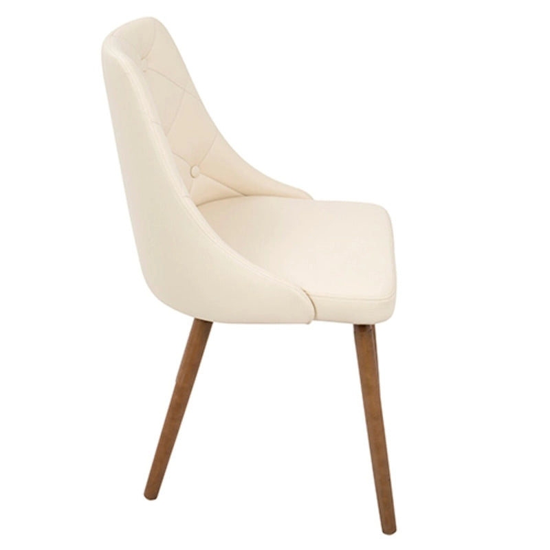 Sedia da pranzo in similpelle trapuntata Noce e Crema – Mid-Century Modern