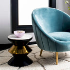 Tavolino Nero e Oro con Piano in Pietra – Tavolino d'Appoggio Accent Glamour