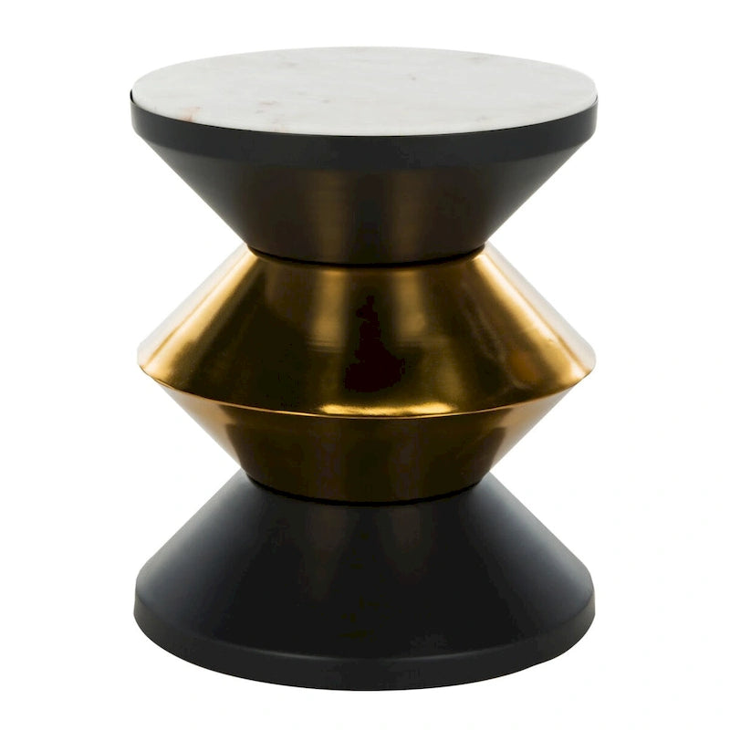 Tavolino Nero e Oro con Piano in Pietra – Tavolino d'Appoggio Accent Glamour