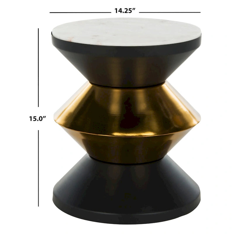 Tavolino Nero e Oro con Piano in Pietra – Tavolino d'Appoggio Accent Glamour