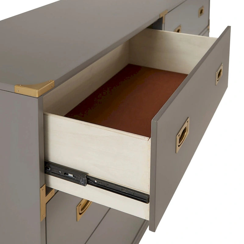 Cassettiera a 6 cassetti con ferramenta color oro e guide con cuscinetti a sfera