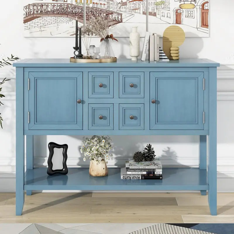 Tavolo Consolle Vintage Contenitore con Quattro Piccoli Cassetti e Ripiano Inferiore per Soggiorni, Ingressi e Cucine