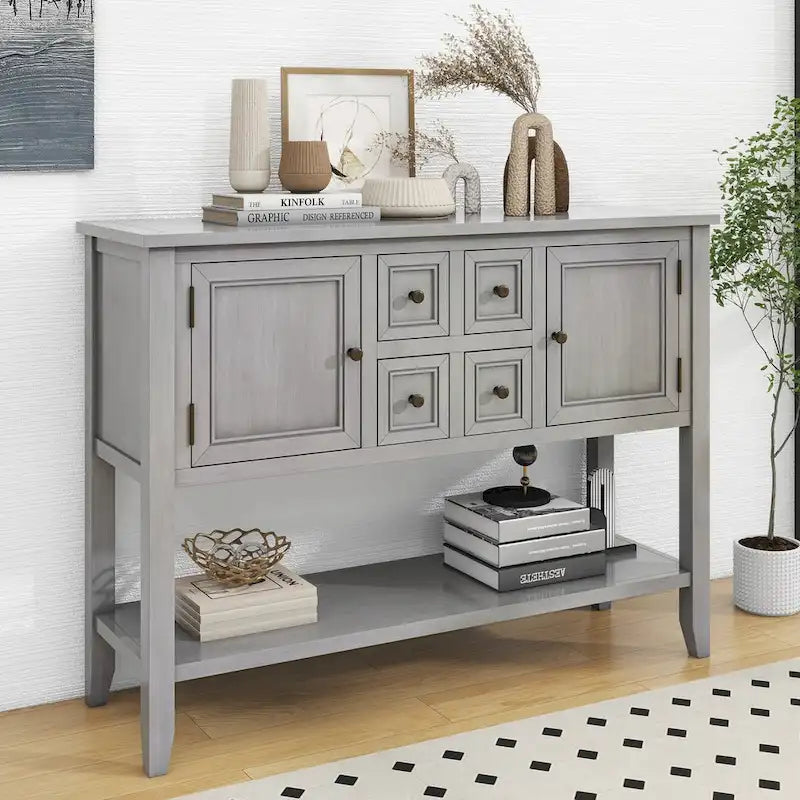 Tavolo Consolle Vintage Contenitore con Quattro Piccoli Cassetti e Ripiano Inferiore per Soggiorni, Ingressi e Cucine