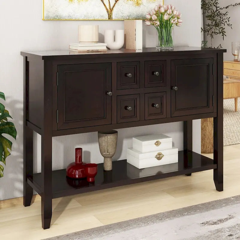 Tavolo Consolle Vintage Contenitore con Quattro Piccoli Cassetti e Ripiano Inferiore per Soggiorni, Ingressi e Cucine