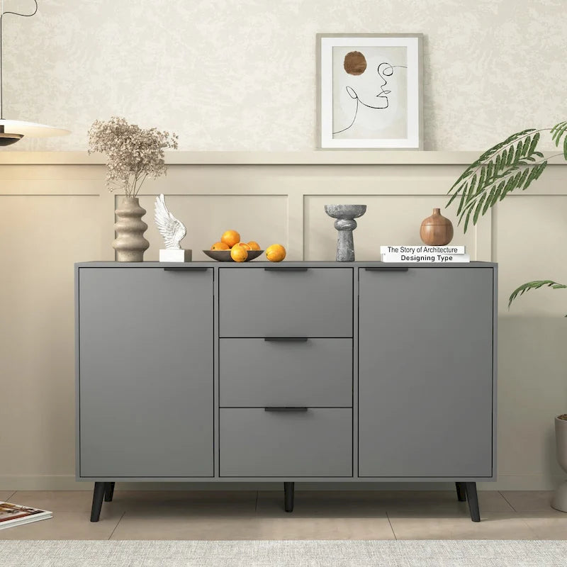 Madia da Credenza con Ante e Cassetti, Mobile da Buffet per Caffè in Legno, 3 Cassetti e 2 Ante, Mobile Contenitore