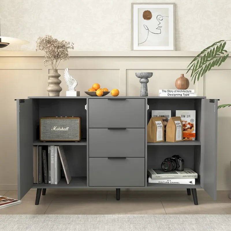 Madia da Credenza con Ante e Cassetti, Mobile da Buffet per Caffè in Legno, 3 Cassetti e 2 Ante, Mobile Contenitore